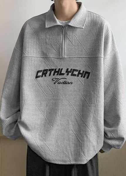 Cotton TC034 Sweatshirts Loose Polo White Letter Zippered Men Spring