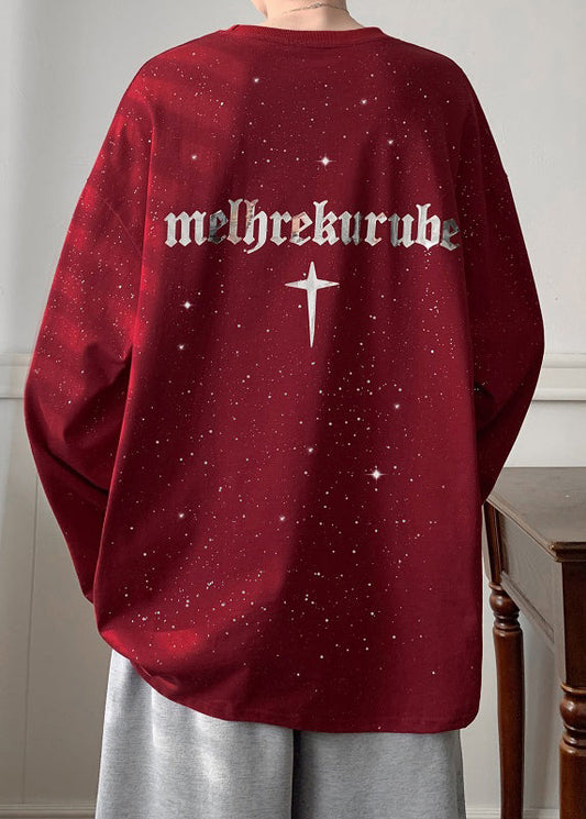 Wine Spring Shirts Loose Design Men Red Sequins T Cotton Original FashionChic