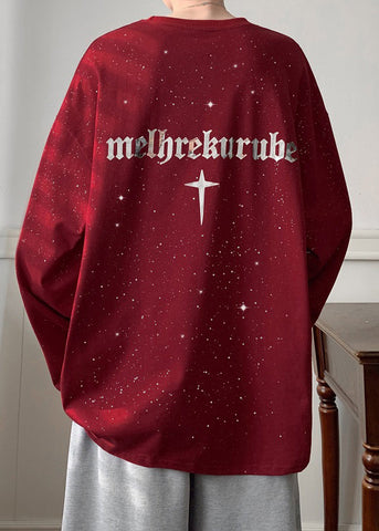 Wine Spring Shirts Loose Design Men Red Sequins T Cotton Original FashionChic