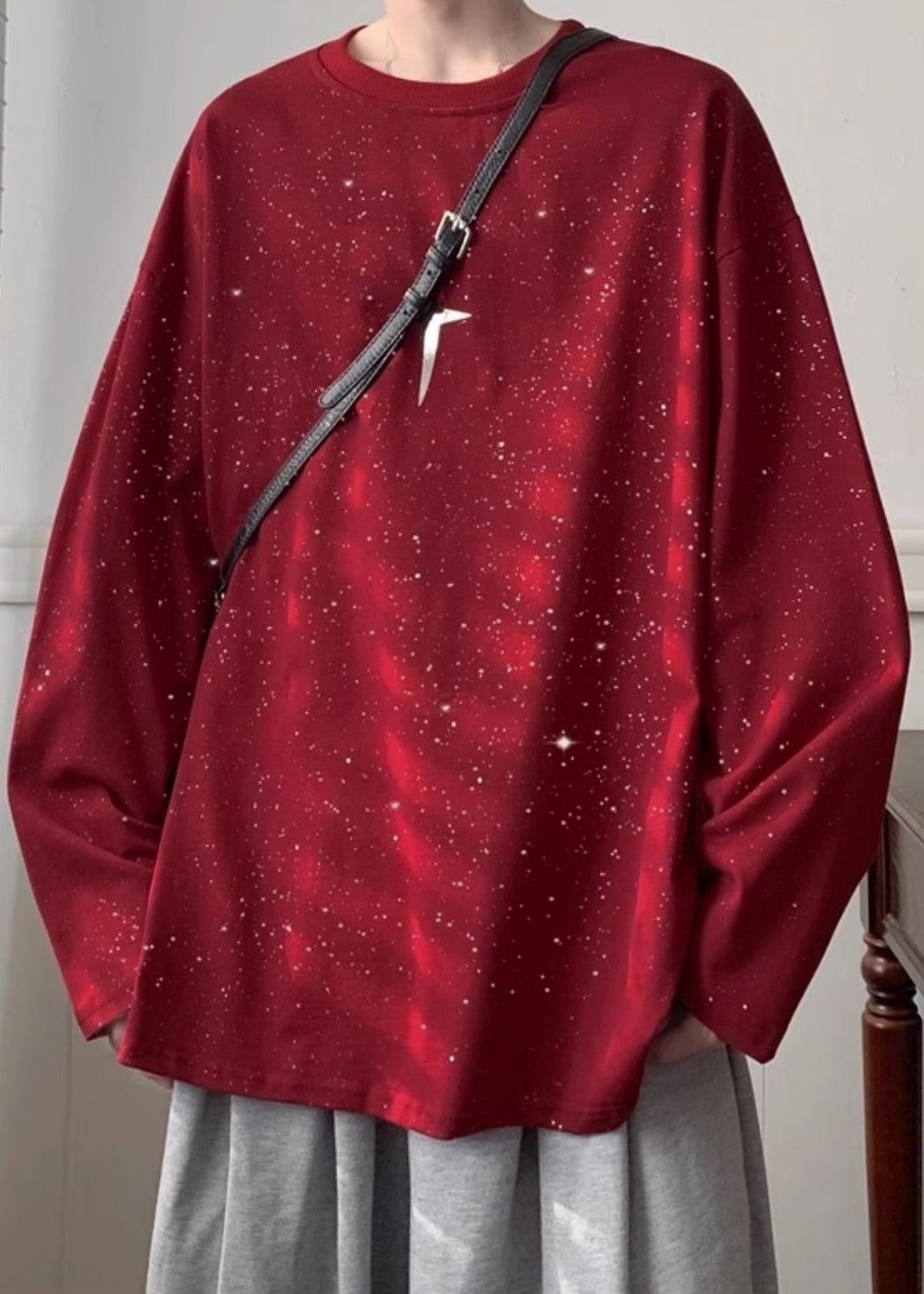 Wine Spring Shirts Loose Design Men Red Sequins T Cotton Original FashionChic