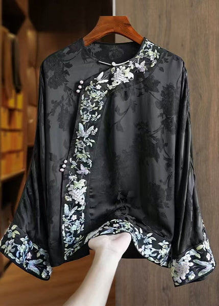 Loose Yellow Embroidered Oriental Button Silk Blouses Spring YF014 ABC