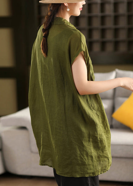 Button Pan Collar Peter Summer Pockets Loose Shirt Yellow Cotton FashionChic