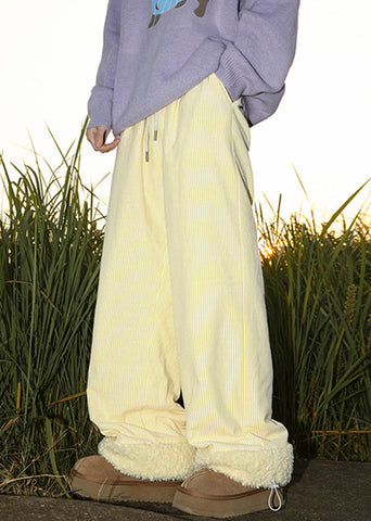 Loose Yellow Pockets Drawstring Warm Fleece Mens Pants Winter RM050 ABC