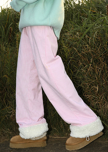 Loose Yellow Pockets Drawstring Warm Fleece Mens Pants Winter RM050 ABC