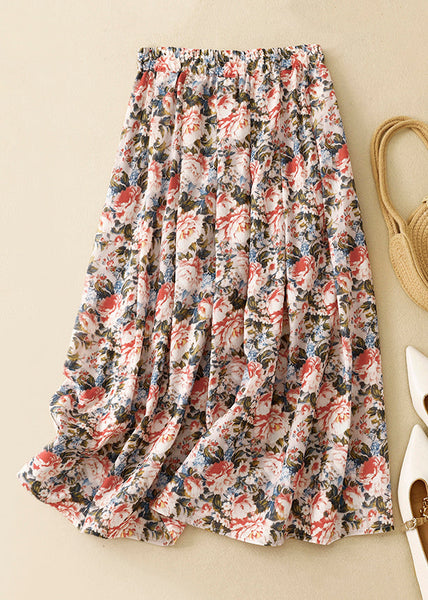 Loose Yellow Print Elastic Waist Cotton Skirt Summer GG012 MZF-SKTS240610