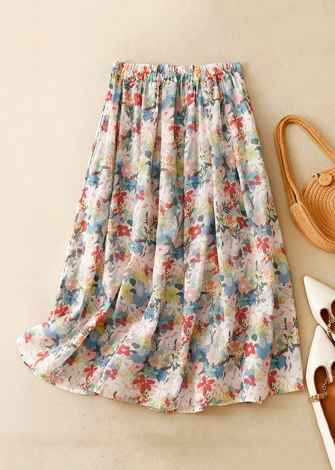 Loose Yellow Print Elastic Waist Cotton Skirt Summer GG012 MZF-SKTS240610