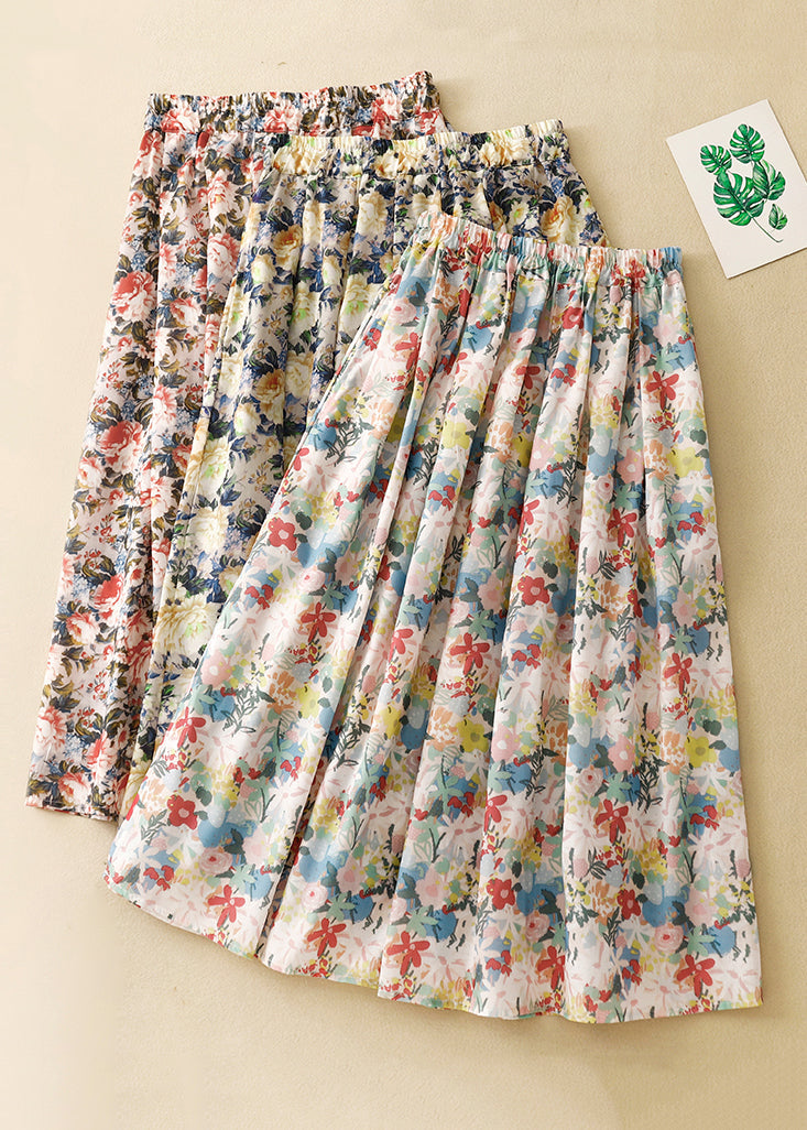 Loose Yellow Print Elastic Waist Cotton Skirt Summer GG012 MZF-SKTS240610