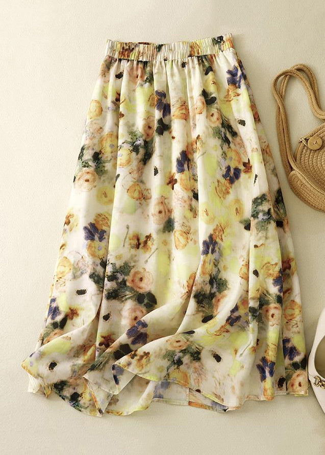 Loose Yellow Print Elastic Waist Cotton Skirts Summer GG009 MZF-SKTS240610