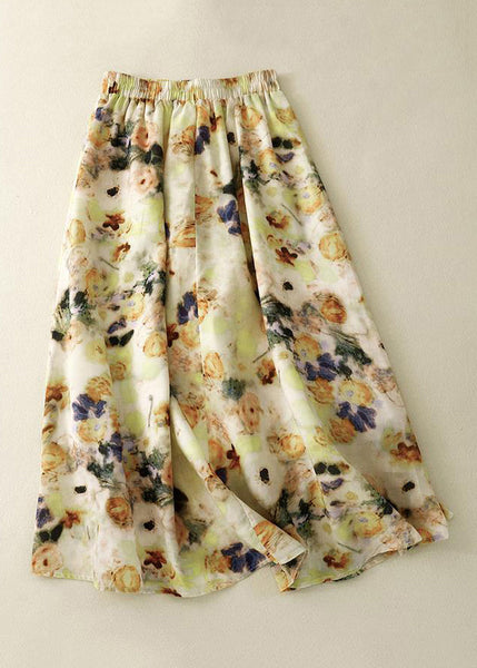 Loose Yellow Print Elastic Waist Cotton Skirts Summer GG009 MZF-SKTS240610