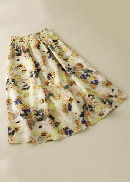 Loose Yellow Print Elastic Waist Cotton Skirts Summer GG009 MZF-SKTS240610