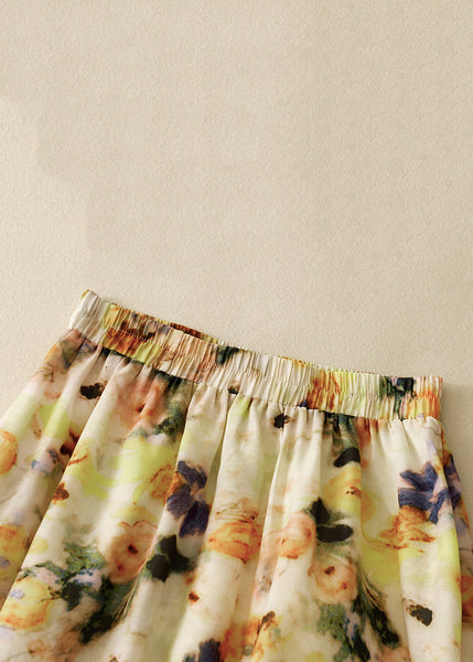 Loose Yellow Print Elastic Waist Cotton Skirts Summer GG009 MZF-SKTS240610
