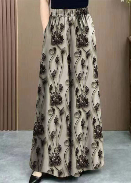 Spring Yellow Silk Ice Waist Pants Elastic Loose Print FashionChic