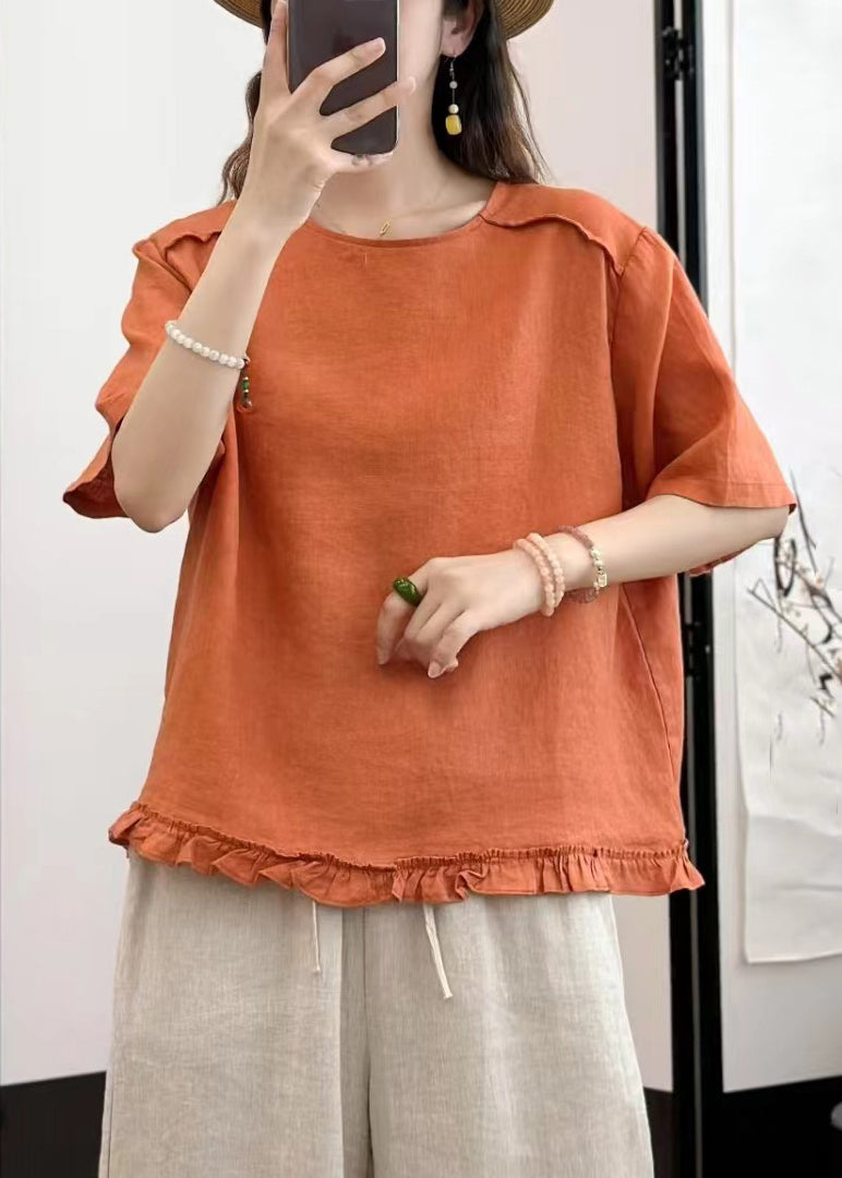 Blouses Linen Button Ruffled Yellow Summer Loose FashionChic