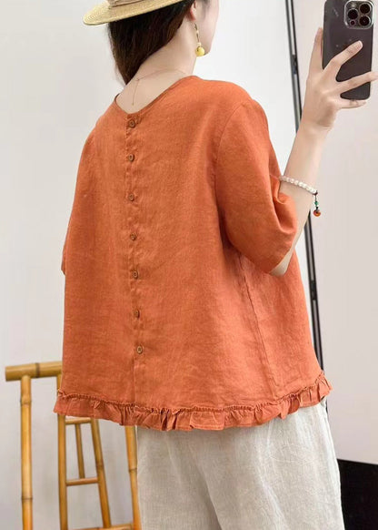 Blouses Linen Button Ruffled Yellow Summer Loose FashionChic