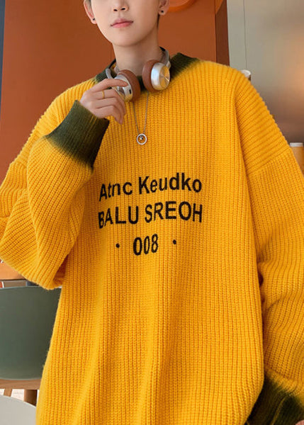 Loose Yellow Tie Dye Letter Knit Men Sweaters Winter RC026 ABC