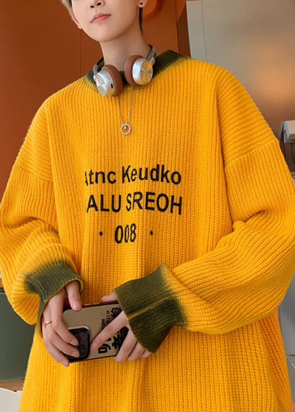 Loose Yellow Tie Dye Letter Knit Men Sweaters Winter RC026 ABC