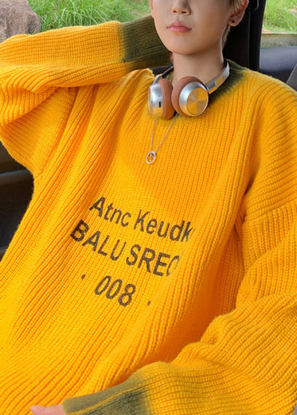 Loose Yellow Tie Dye Letter Knit Men Sweaters Winter RC026 ABC