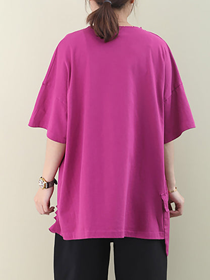 Plus Size  Loose Pure Color Hole Hem Summer T-shirt AA1021 Ada Fashion