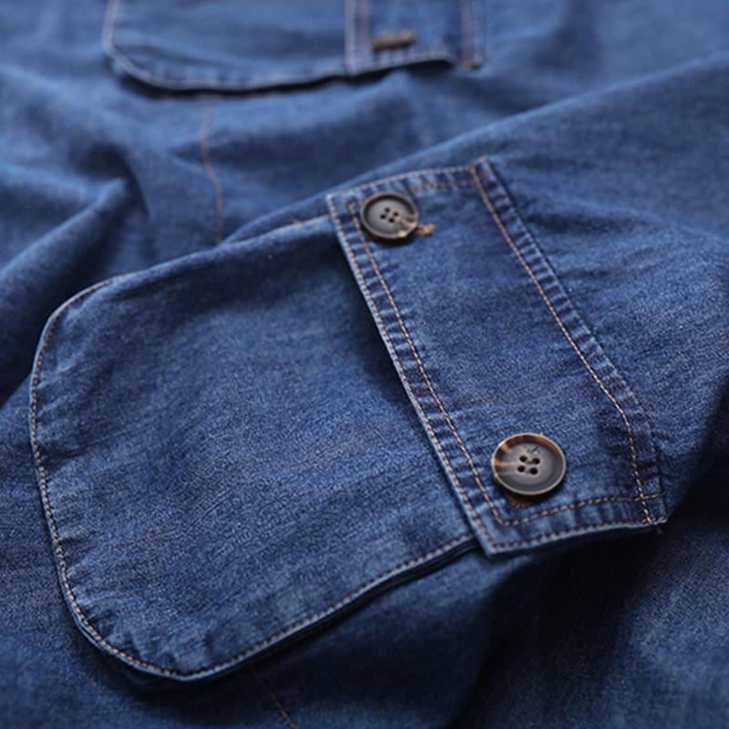 Plus Size - Loose Solid Color Drawstring Denim Hoodie OP1019 BK