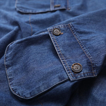 Plus Size - Loose Solid Color Drawstring Denim Hoodie OP1019 BK