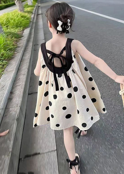 Lovely Beige Lace Up Print Pockets Cotton Girls Dresses Sleeveless EW046 WS-RCTZSDGM240809