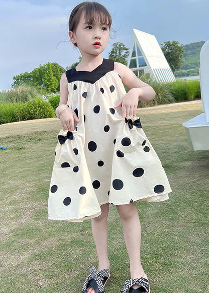 Lovely Beige Lace Up Print Pockets Cotton Girls Dresses Sleeveless EW046 WS-RCTZSDGM240809