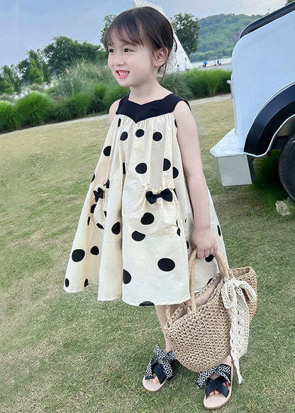 Lovely Beige Lace Up Print Pockets Cotton Girls Dresses Sleeveless EW046 WS-RCTZSDGM240809