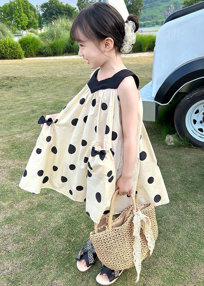 Lovely Beige Lace Up Print Pockets Cotton Girls Dresses Sleeveless EW046 WS-RCTZSDGM240809