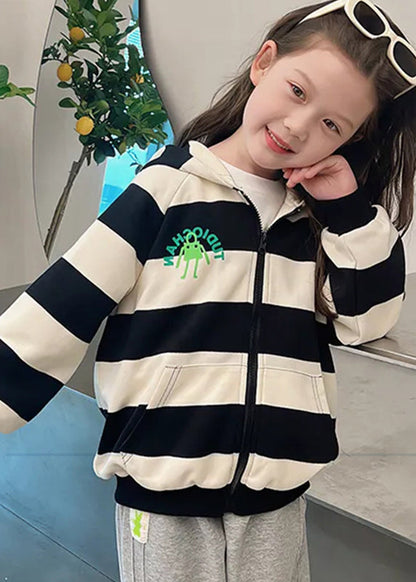 Lovely Black White Striped Pockets Girls Hoodies Coats Fall QV047 MM-RCTZCGTS241026