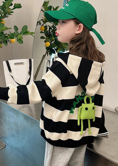Lovely Black White Striped Pockets Girls Hoodies Coats Fall QV047 MM-RCTZCGTS241026