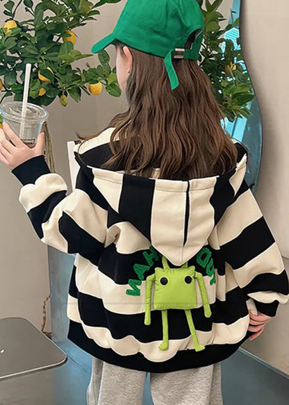 Lovely Black White Striped Pockets Girls Hoodies Coats Fall QV047 MM-RCTZCGTS241026