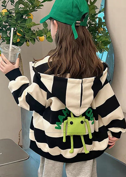 Lovely Black White Striped Pockets Girls Hoodies Coats Fall QV047 MM-RCTZCGTS241026