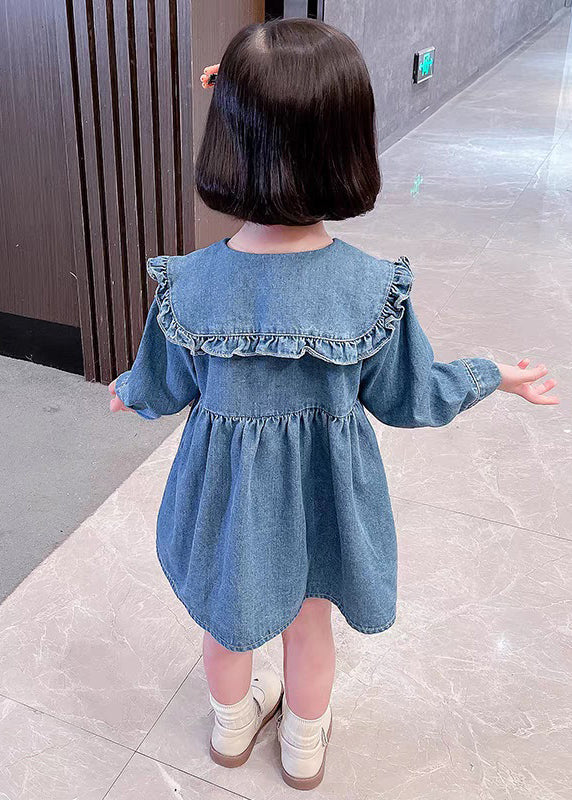 Lovely Blue Ruffled Button Shirt Girls Long Dress Long Sleeve XZ011 FALL-MM-RCTZ-FDGL240618