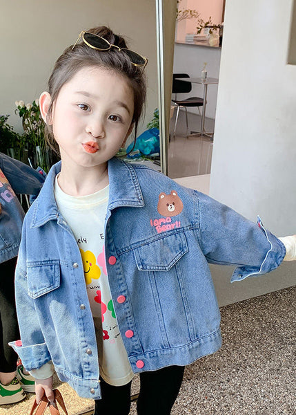 Lovely Denim Blue Print Patchwork Pockets Girls Coats Fall QV043 MM-RCTZCGTS241026