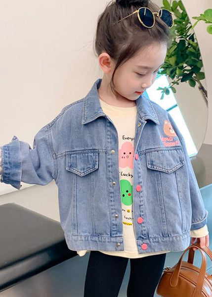 Lovely Denim Blue Print Patchwork Pockets Girls Coats Fall QV043 MM-RCTZCGTS241026