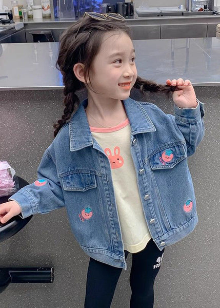 Lovely Denim Blue Print Patchwork Pockets Girls Coats Fall QV043 MM-RCTZCGTS241026