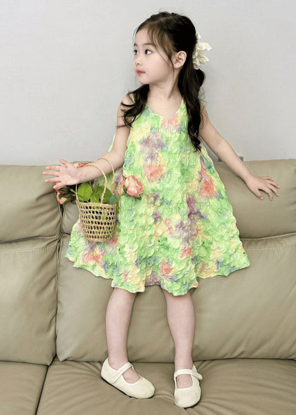 Lovely Green Print Girls Long Dress Sleeveless EW025 WS-JRTZSDL240810