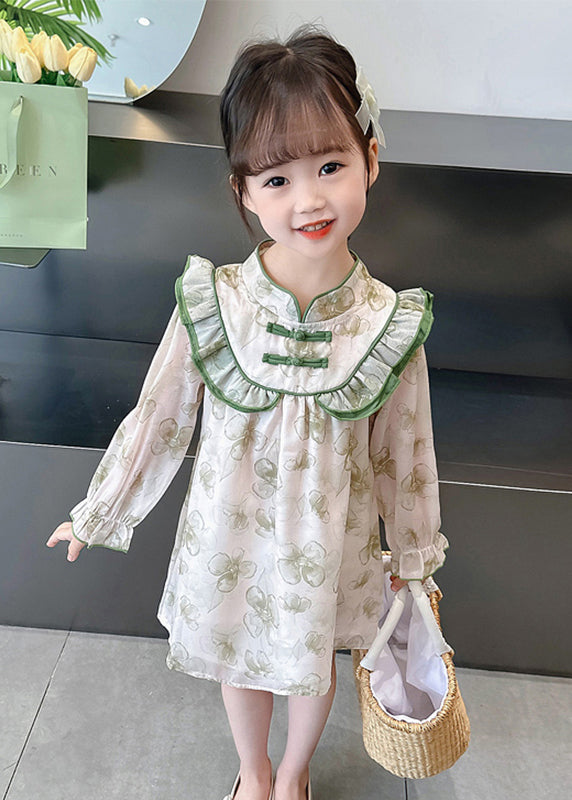 Lovely Green Ruffled Print Cotton Girls Dress Long Sleeve XZ087 FALL-MM-RCTZ-FDGM240618