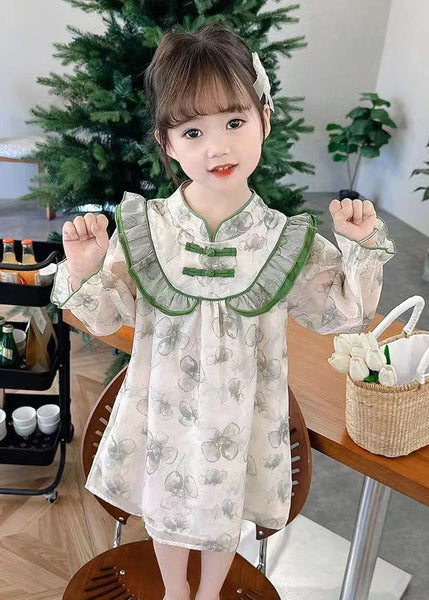 Lovely Green Ruffled Print Cotton Girls Dress Long Sleeve XZ087 FALL-MM-RCTZ-FDGM240618