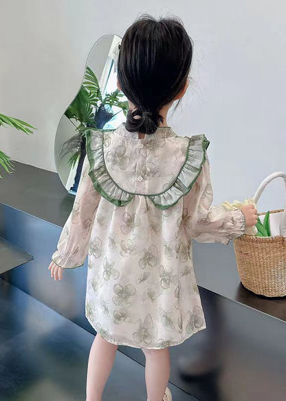 Lovely Green Ruffled Print Cotton Girls Dress Long Sleeve XZ087 FALL-MM-RCTZ-FDGM240618