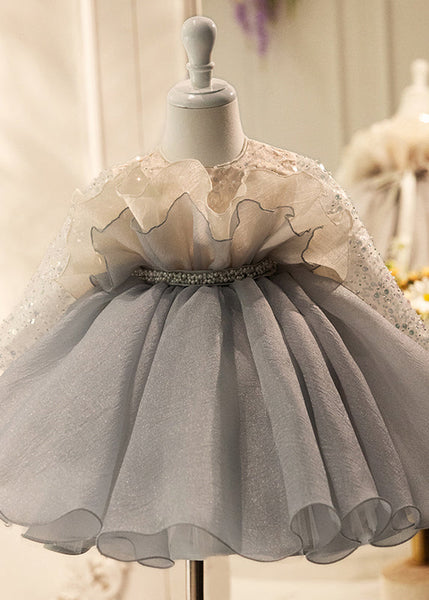 Lovely Sequins Dress Tulle Spring Grey Long Patchwork Girls FashionChic