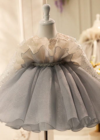 Lovely Sequins Dress Tulle Spring Grey Long Patchwork Girls FashionChic