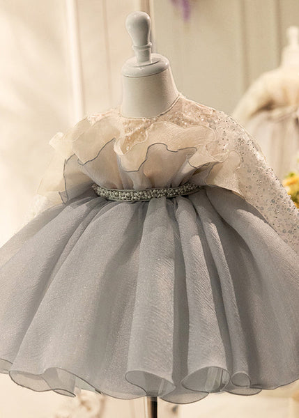 Lovely Sequins Dress Tulle Spring Grey Long Patchwork Girls FashionChic