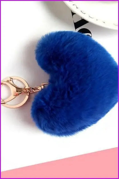 Lovely Heart Shaped Pom Poms Fluffy Fur Pompom Keychain Rabbit Fur F3918