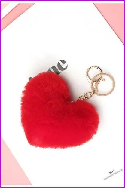 Lovely Heart Shaped Pom Poms Fluffy Fur Pompom Keychain Rabbit Fur F3918