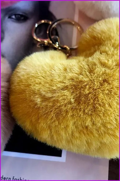 Lovely Heart Shaped Pom Poms Fluffy Fur Pompom Keychain Rabbit Fur F3918