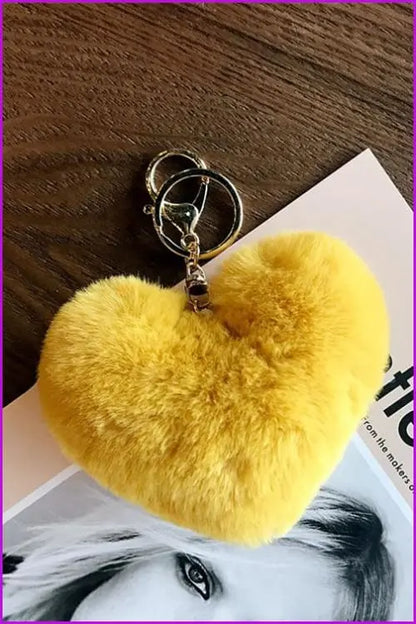 Lovely Heart Shaped Pom Poms Fluffy Fur Pompom Keychain Rabbit Fur F3918