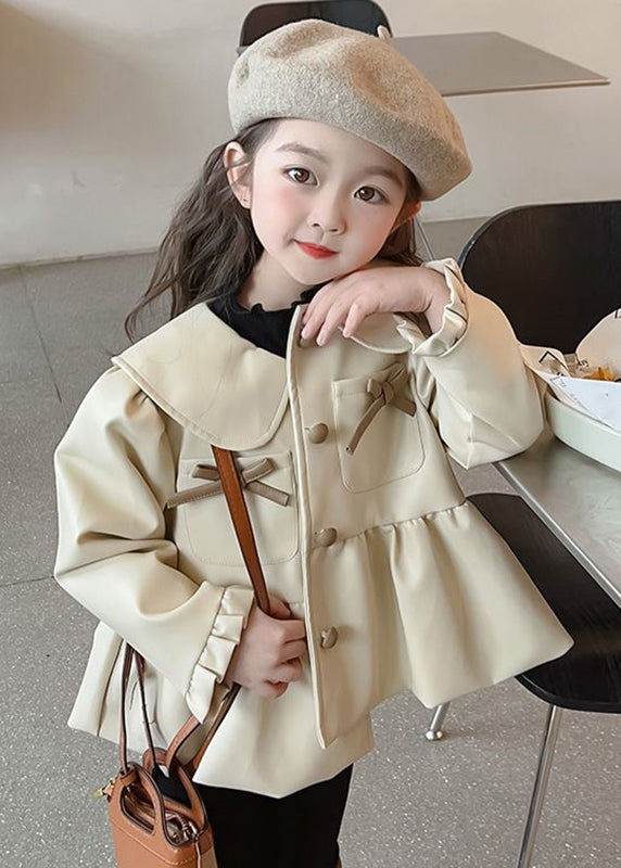 Lovely Khaki Peter Pan Collar Wrinkled Button Kids Trench Coats Fall QV030 MM-RCTZCGTS241026