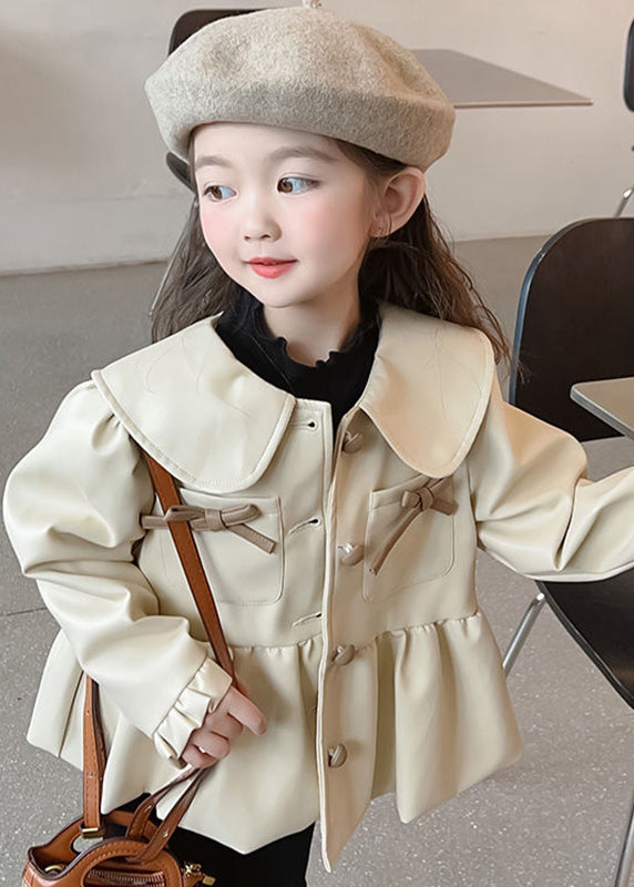 Lovely Khaki Peter Pan Collar Wrinkled Button Kids Trench Coats Fall QV030 MM-RCTZCGTS241026