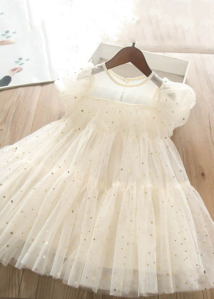 Lovely Light Green O-Neck Sequins Tulle Kids Long Dress Short Sleeve EW010 WS-JRTZSDL240810